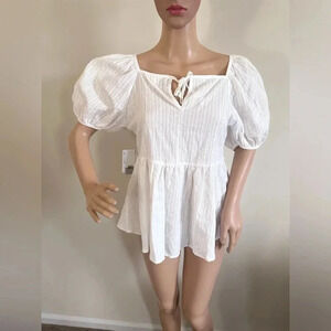 BP Baby doll Swiss dot puff sleeve flare flowy blouse size S NWT